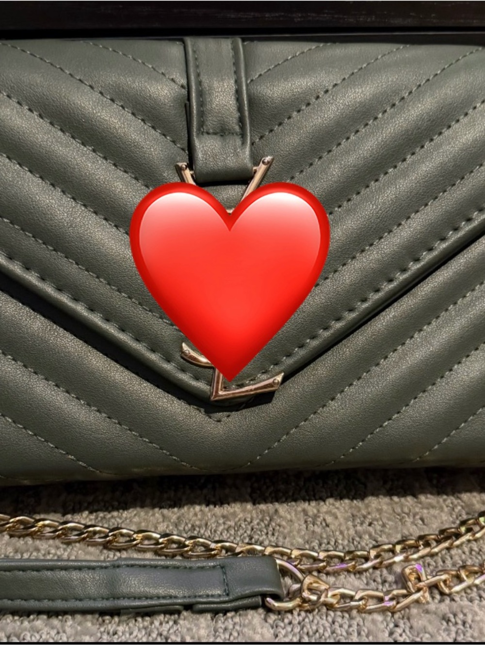 Army green chevron bag with gold tone black